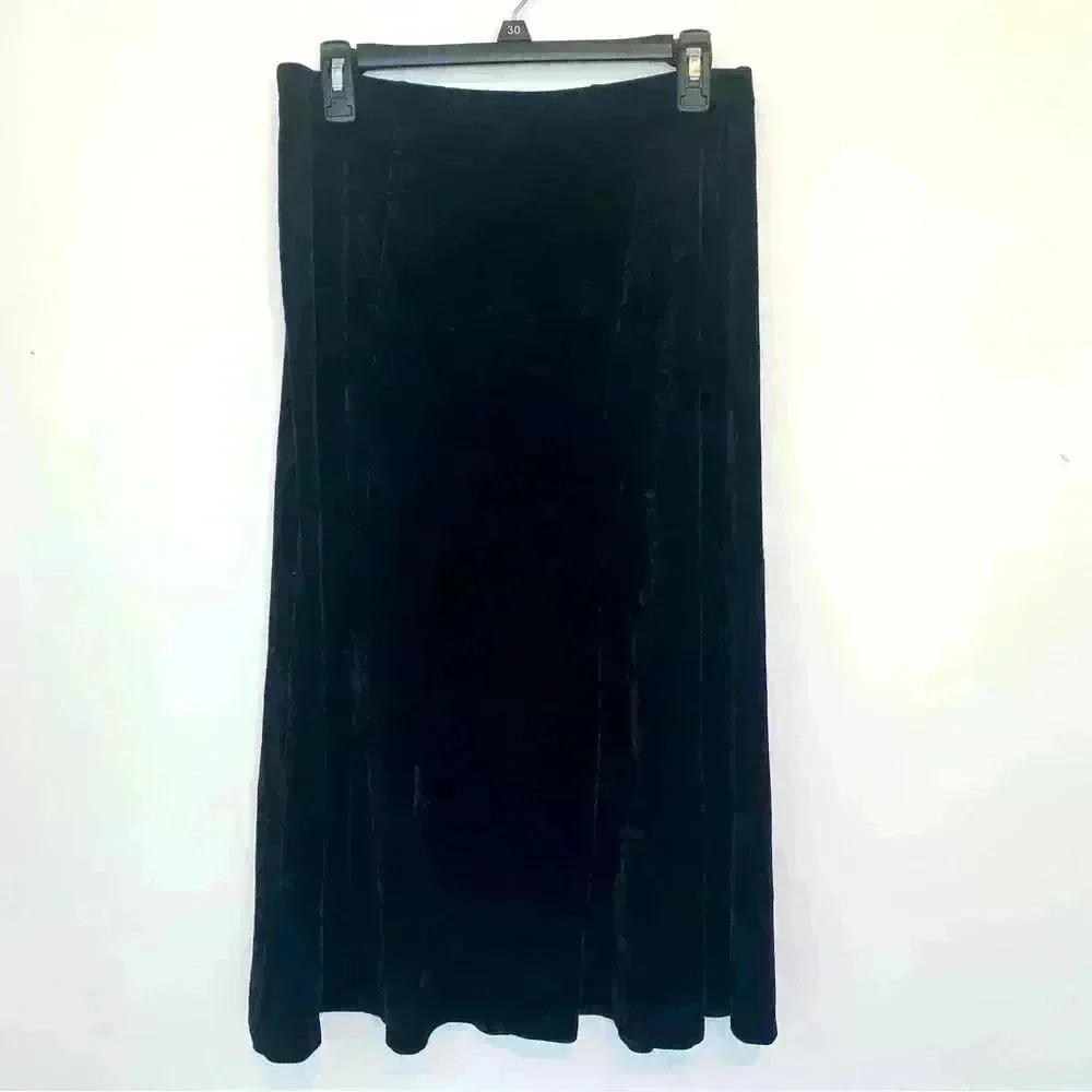 Vintage‎ Y2K Whimsigoth Crushed Velvet Black Maxi Skirt Grunge Witchy Medium